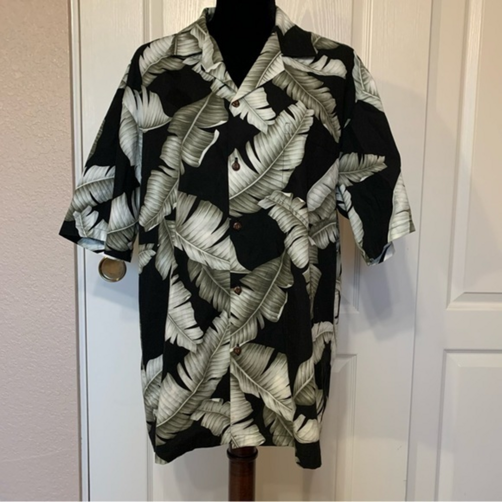 Pacific Legend Hawaiian Black and Green 100% Cotton Button Down Shirt Size Large